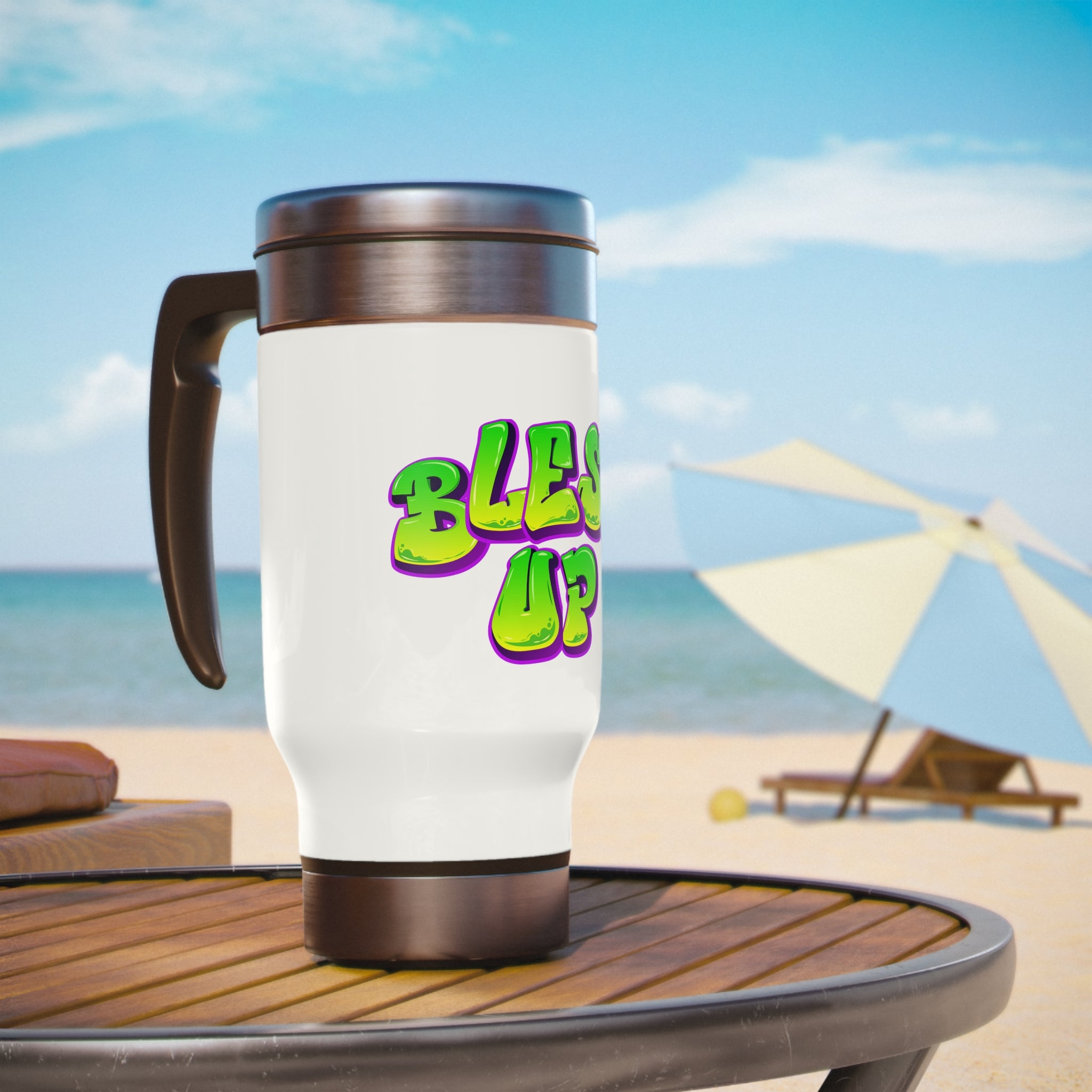 Bless Up Stainless Steel Travel Mug with Handle, 14oz