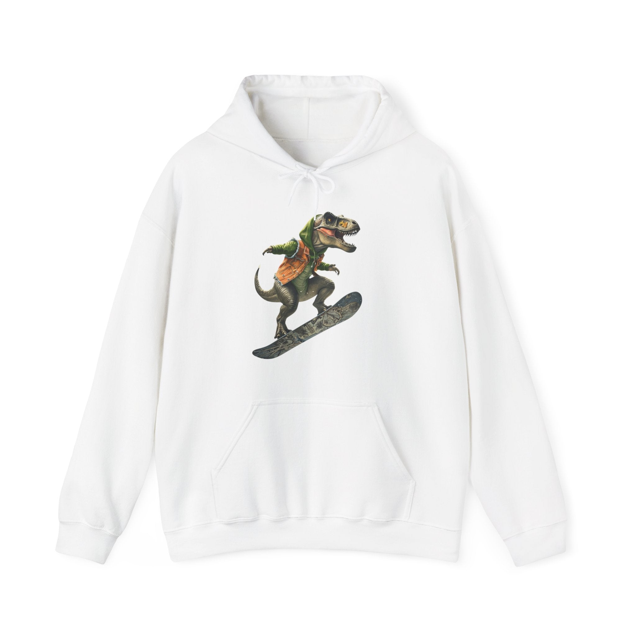 Retro Dinosaur Snowboarding Hoodie - Fun Unisex Sweatshirt for Winter Adventures