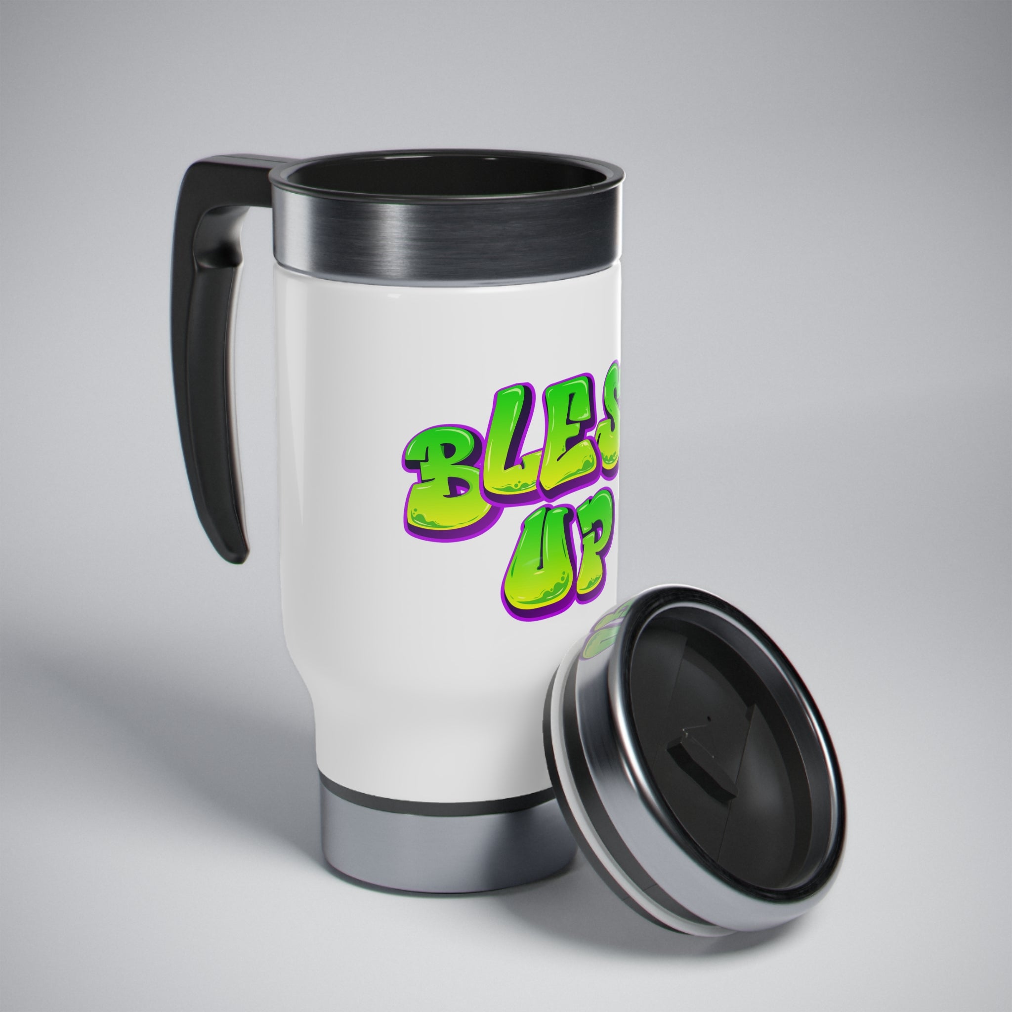 Bless Up Stainless Steel Travel Mug with Handle, 14oz